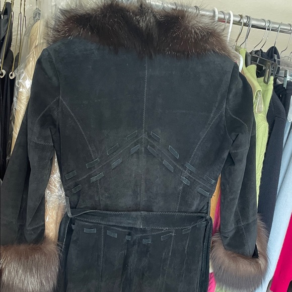 St. John Persian lamb lined Black leather Coat fox Fur Trim - Picture 17 of 17